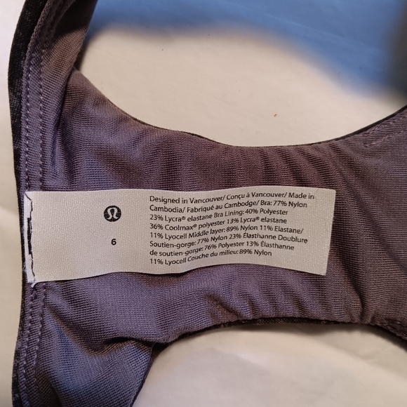Lululemon Wunder Train Longline Bra Denim Wash Print Dusky Lavender Black Size 6 - Picture 7 of 7